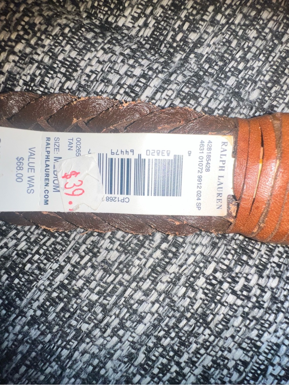 Women’s Braided Leather Belt in Chestnut Brown with Brass Ring - Picture 4 of 4